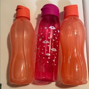 Tupperware Pink and Orange Bottle Trio